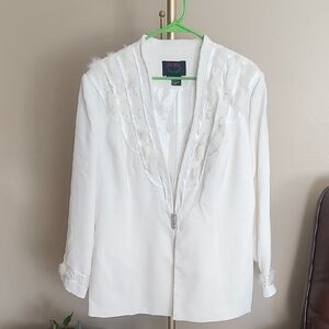 A. Byer White Blouse with Feather Details